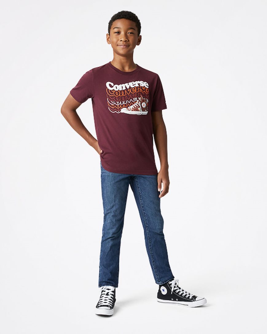 Chlapecké T-Shirts Converse Wavy Wordmark Sneaker Tmavě Vínové | CZ EVWL36